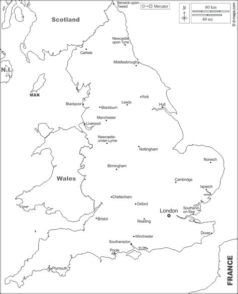 england map outline with cities